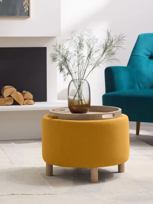 Soft Marl Ochre Yellow Ashton Upholstered Storage Stool