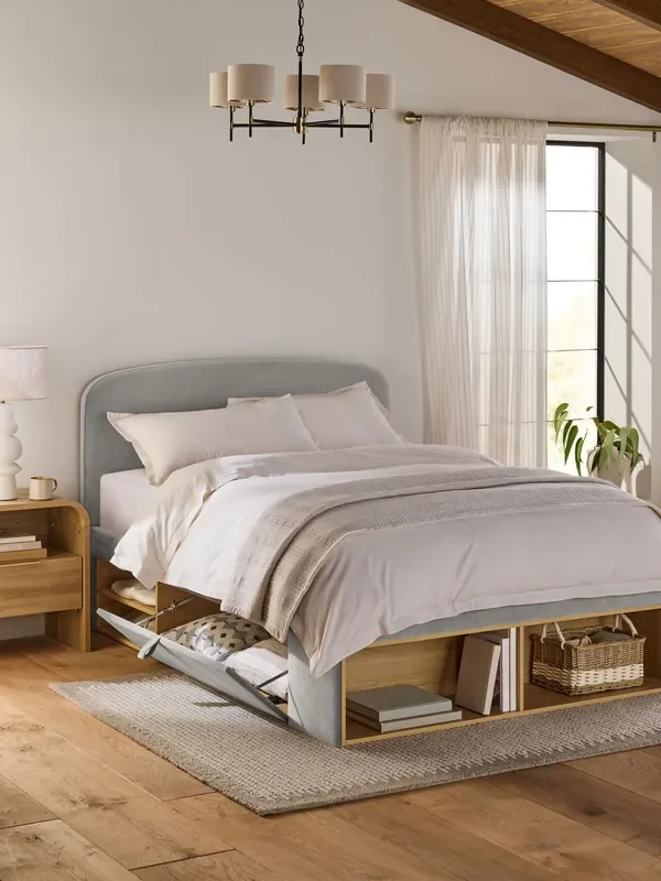 Soft Velvet Mid Grey Camden Loft Storage Cupboard Bed Frame