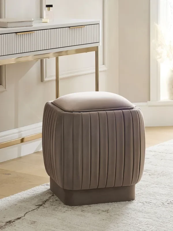 Soft Velvet Mink Brown Faye Pleated Storage Stool