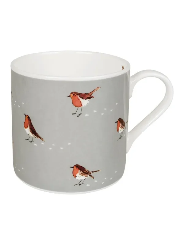 Sophie Allport Grey Robin & Mistletoe Coloured Mug