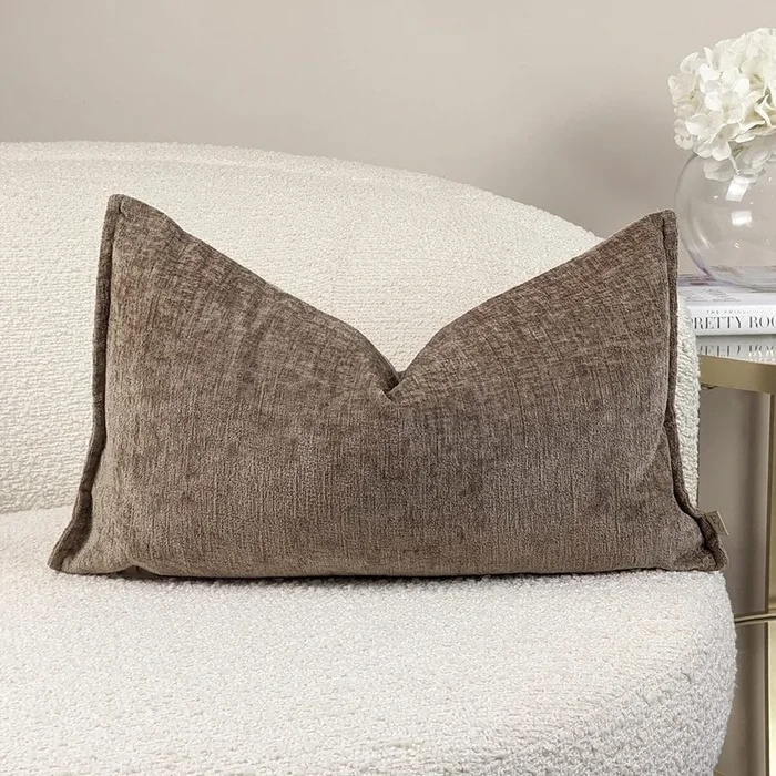 Souffle Taupe Woven Cushion with Oxford Border – 30x50cm