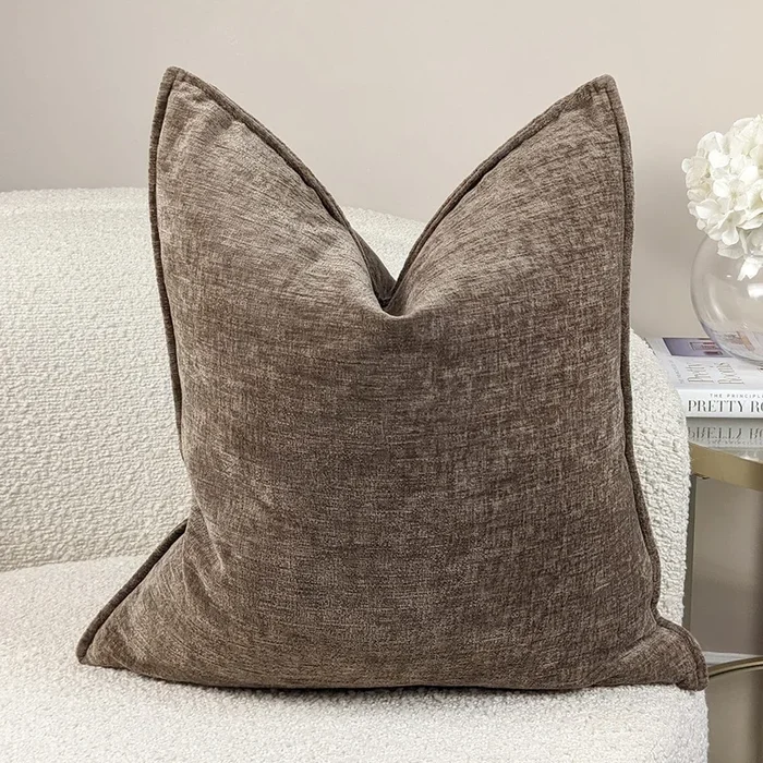 Souffle Taupe Woven Cushion with Oxford Border – 50x50cm
