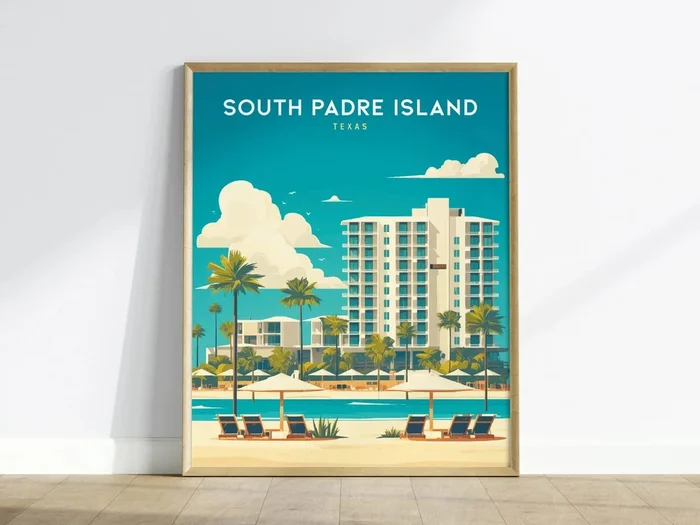 South Padre Island Poster | Texas Beach Travel Art Gulf Coast Print