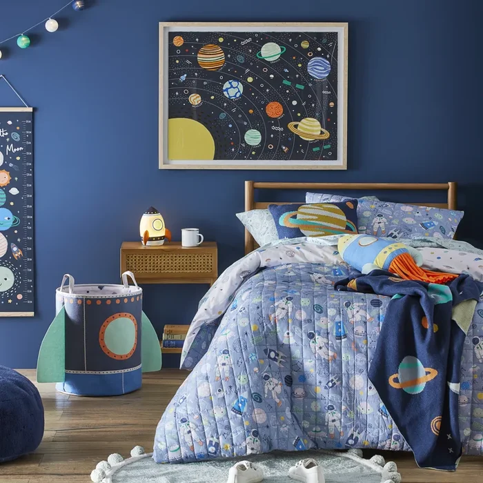 Space Adventures Quilted Bedlinen Cot Steel Blue