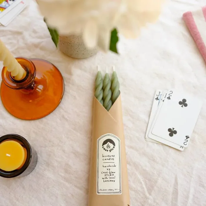 Spiral Beeswax Taper Candles, Set of 3, Sage