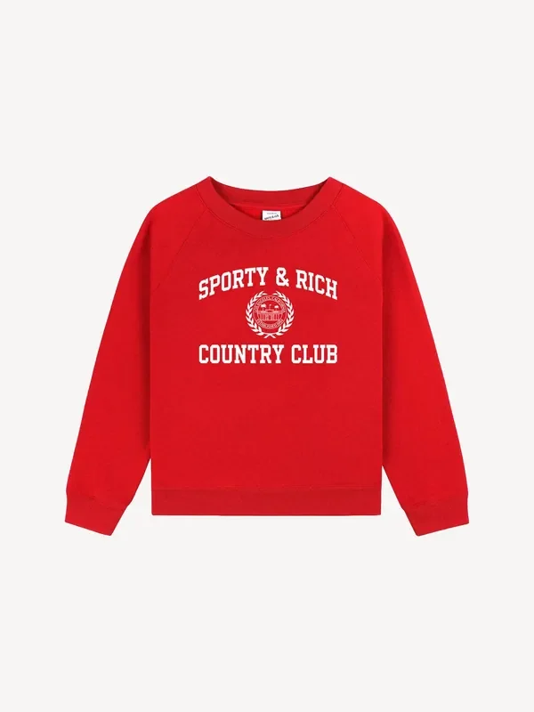 Sporty & Rich Red Kids Varsity Crest Crewneck Sweatshirt Seasons