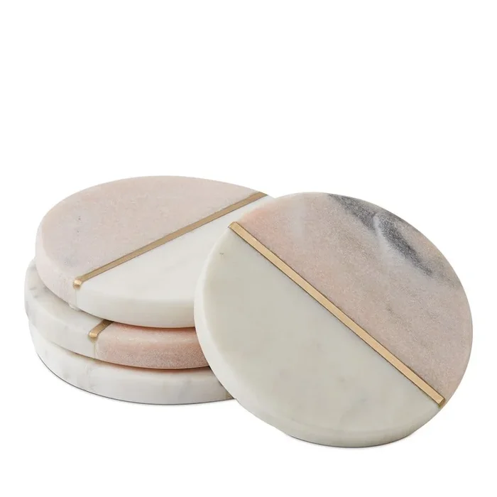 Summertime Pink and White Marble Coasters