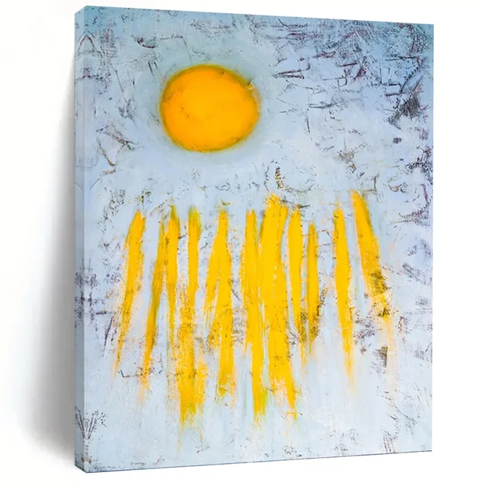 “Sunrise Strokes” – Bold Yellow Sun and Ray Art, Abstract Painting on Canvas DKH1089