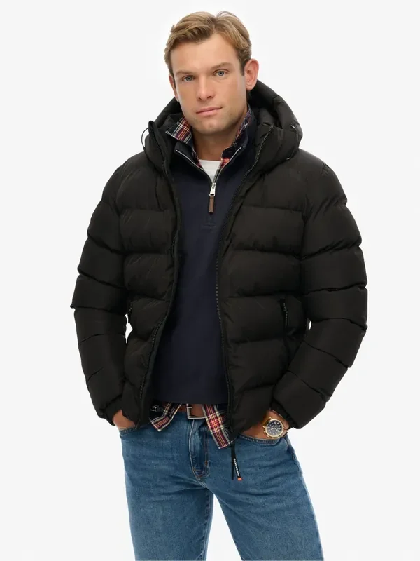 Superdry Black Hooded Sports Puffer Jacket