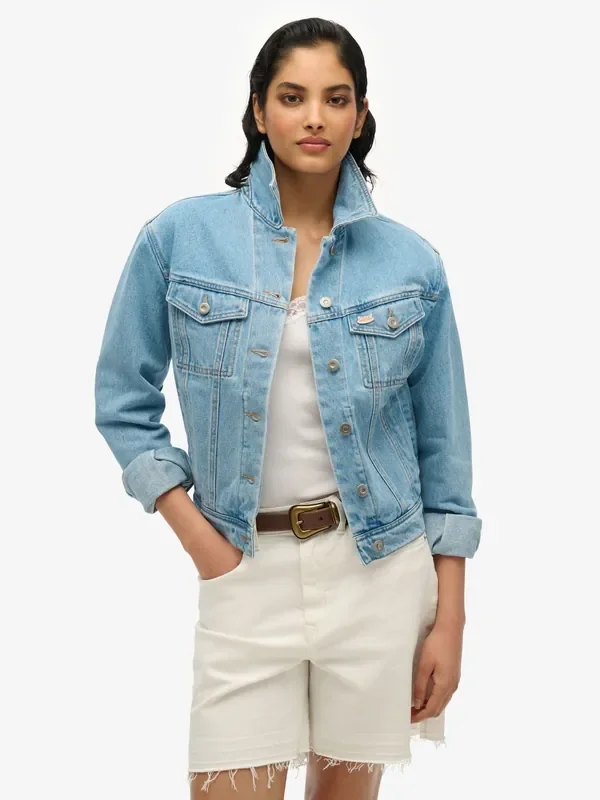 Superdry Blue Embellished Denim 100% Cotton Jacket