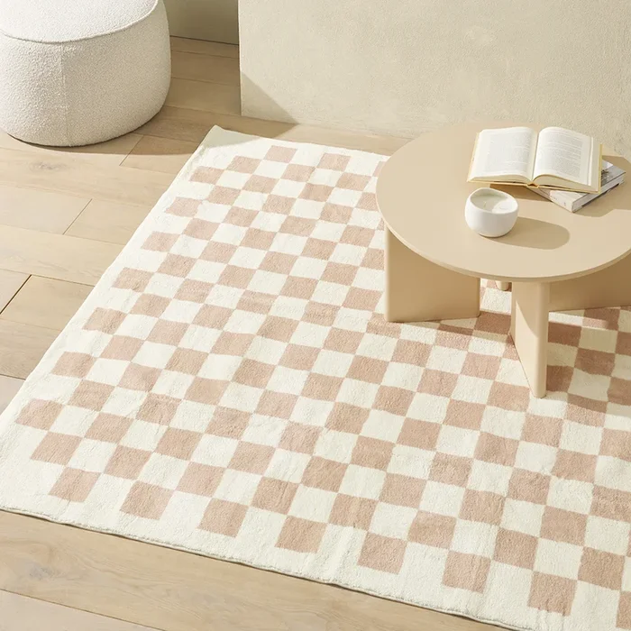 Supersoft Checkerboard Nude Washable Rug