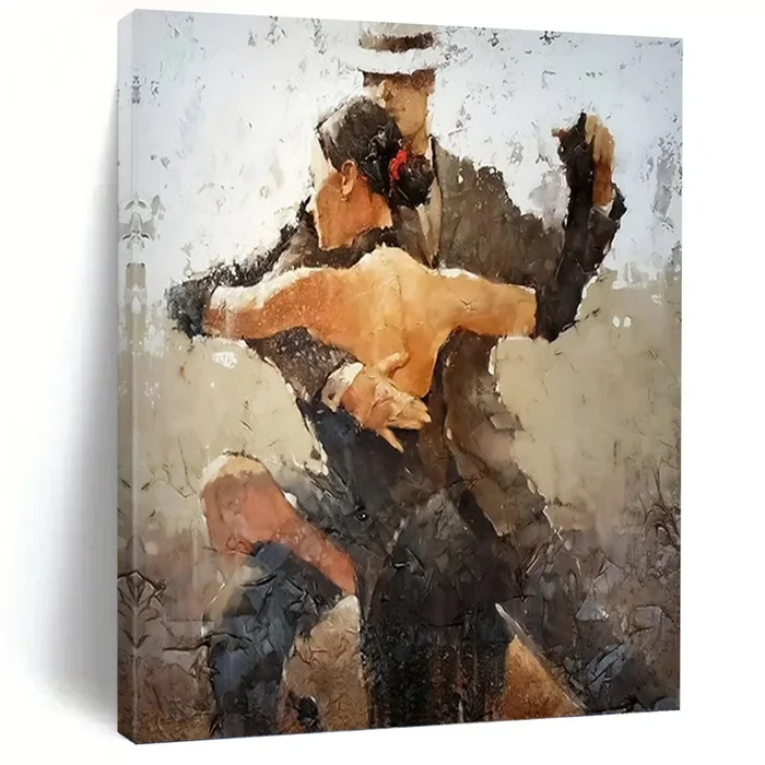 “Tango Dancers in Earth Tones” – Impressionistic Dance Art on Canvas DKH1636