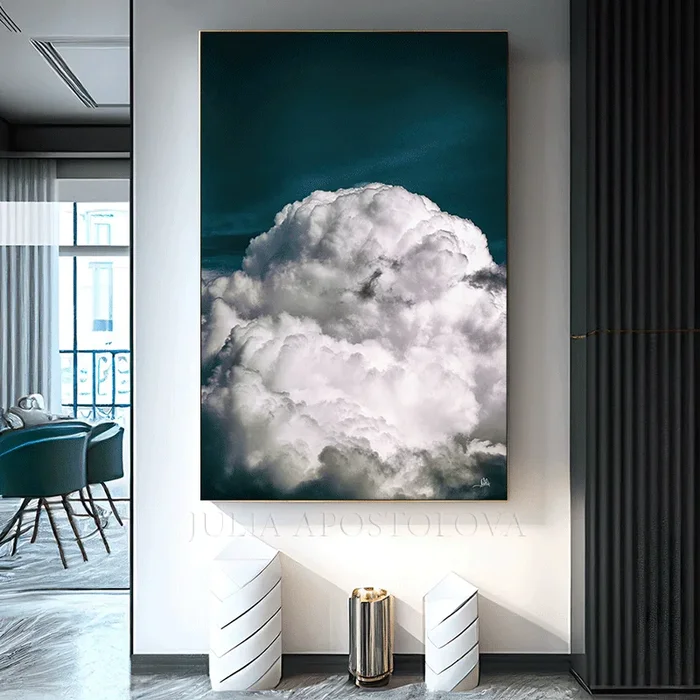 Teal Cloud Wall Art Painting Canvas Print Large Modern Trend Decor Abstract Clouds Dark Teal Decor