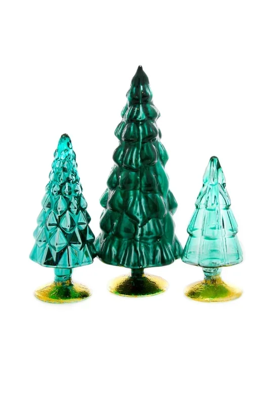 Teal Glass Trees, Set of 3