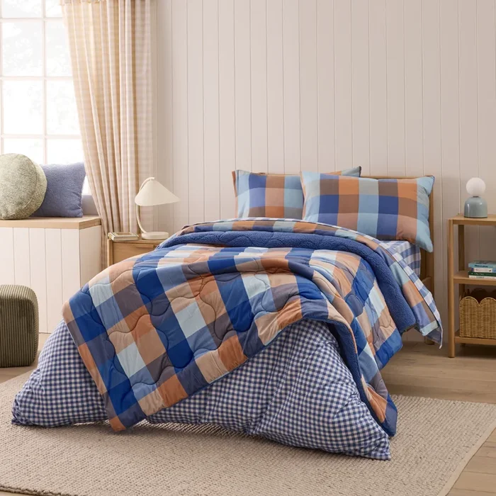 Teddy Blue Check Blanket