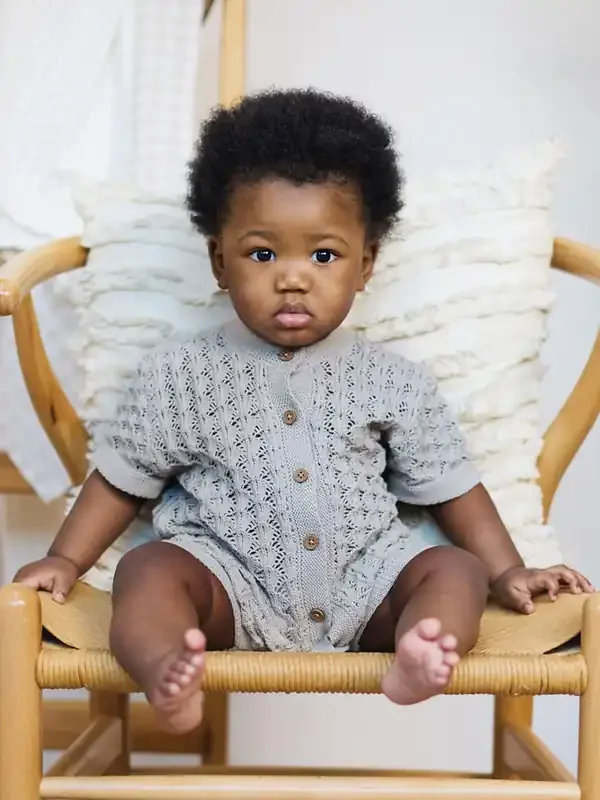 The Little Tailor Baby Scallop Design Pointelle Button Through 100% Cotton Romper