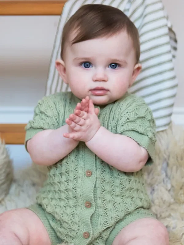 The Little Tailor Baby Scallop Design Pointelle Button Through 100% Cotton Romper