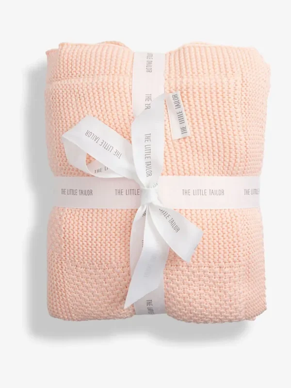 The Little Tailor Pink Plush Lined Knitted Baby Blanket