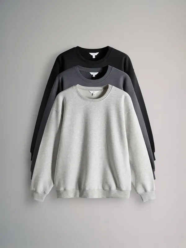 The Set Black/Charcoal Grey Marl 3 Pack Relaxed Crew Neck Sweatshirts