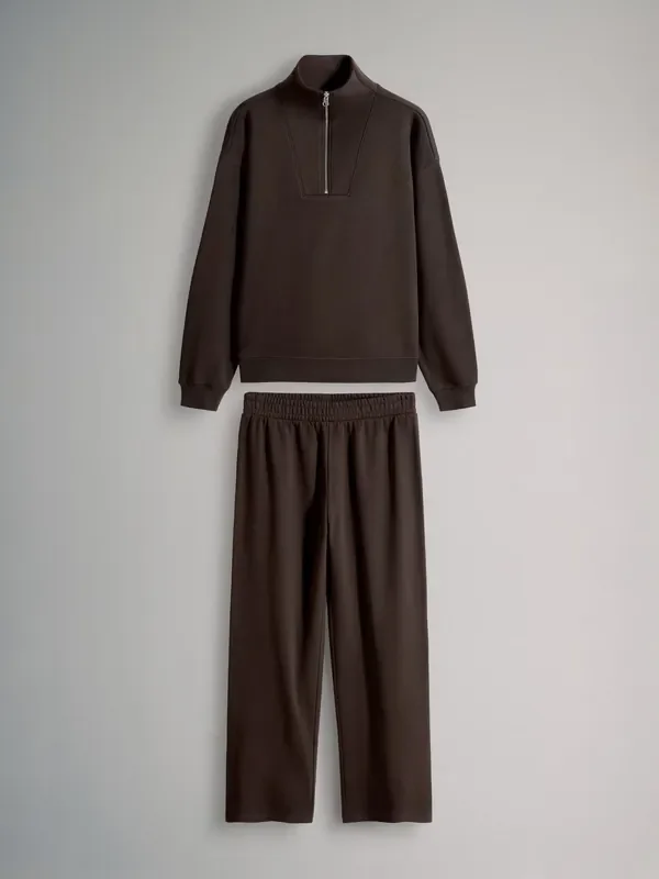 The Set Brown Half Zip Funnel Neck Sweatshirt and Wide Leg Joggers Set