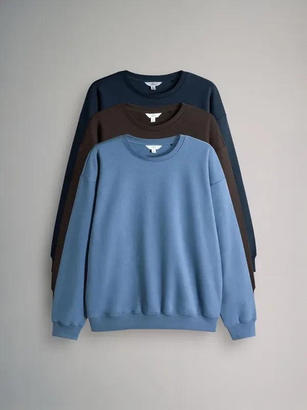 The Set Navy/Chocolate Brown/Light Blue 3 Pack Relaxed Crew Neck Sweatshirts