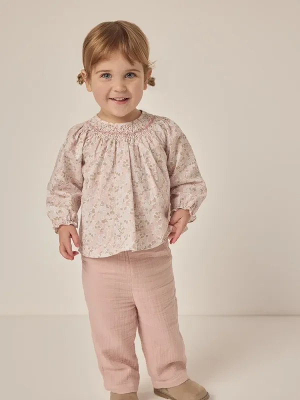 The White Company 100% Cotton Petunia Hand Smocked Blouse & Crinkle White Trousers