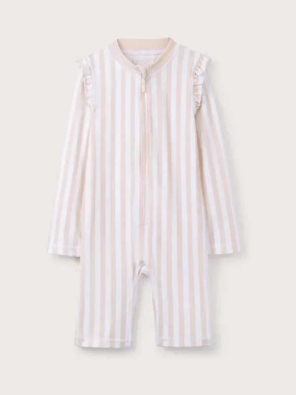 The White Company Pink Stripe Frill Sleeve Surfsuit