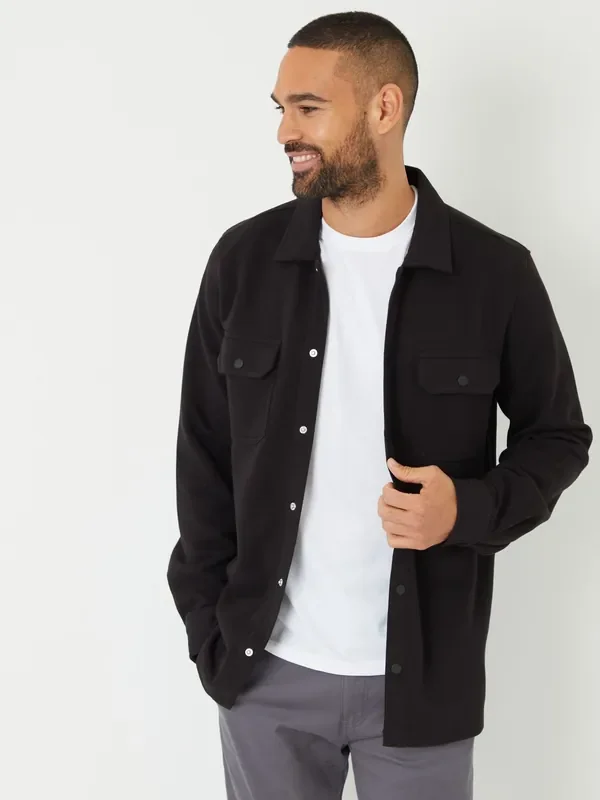 Threadbare Black Pique Popper Fastening Shacket