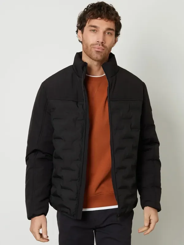 Threadbare Black Quilted Panel Funnel Neck Jacket
