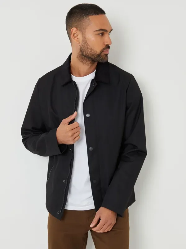 Threadbare Black Showerproof Corduroy Collar Jacket