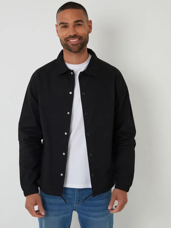 Threadbare Black Twill Lightweight Collared 100% Cotton Jacket