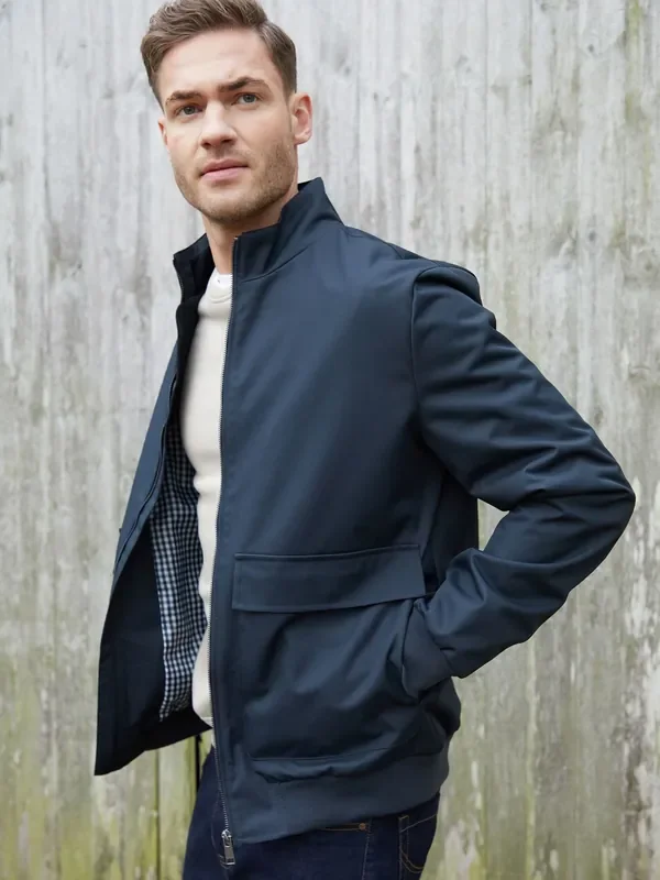 Threadbare Blue Patch Pocket Funnel Neck Harrington Style Jacket