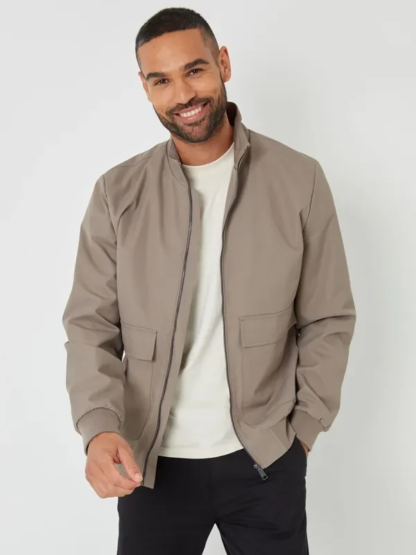 Threadbare Brown Patch Pocket Funnel Neck Harrington Style Jacket