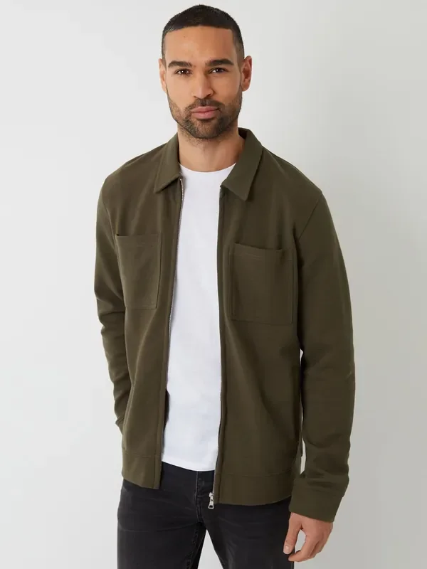 Threadbare Green Pique Zip Through Shacket