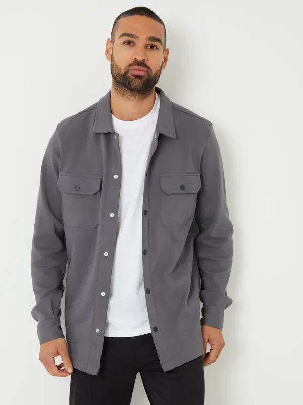 Threadbare Grey Pique Popper Fastening Shacket