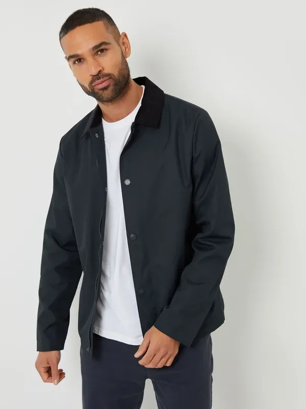 Threadbare Navy Showerproof Corduroy Collar Jacket