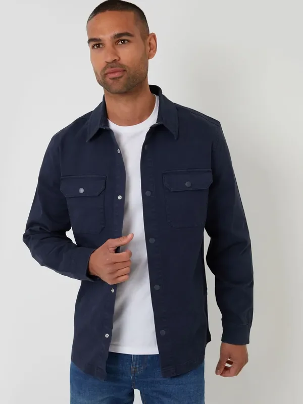 Threadbare Navy Snap Fastening Shacket