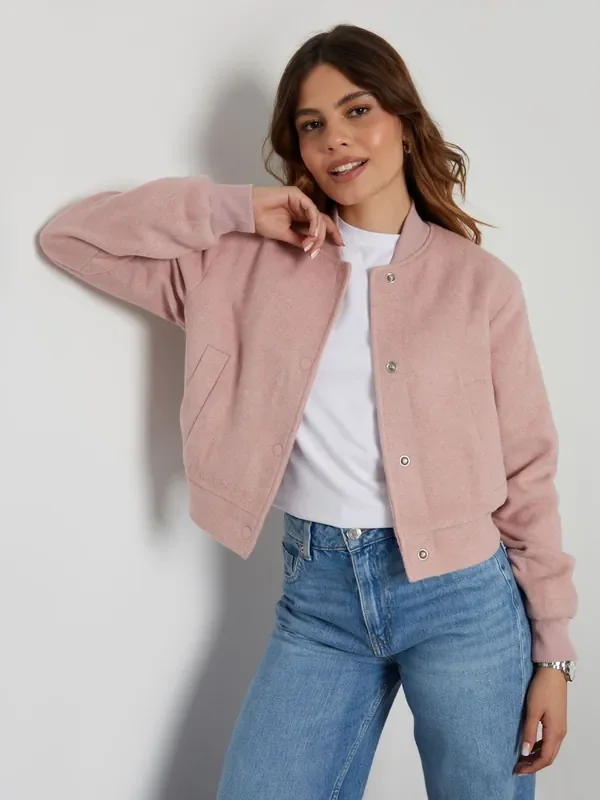 Threadbare Pink Brushed Cropped Bomber Jacket