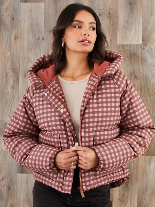 Threadbare Red Gingham Hooded Padded Jacket