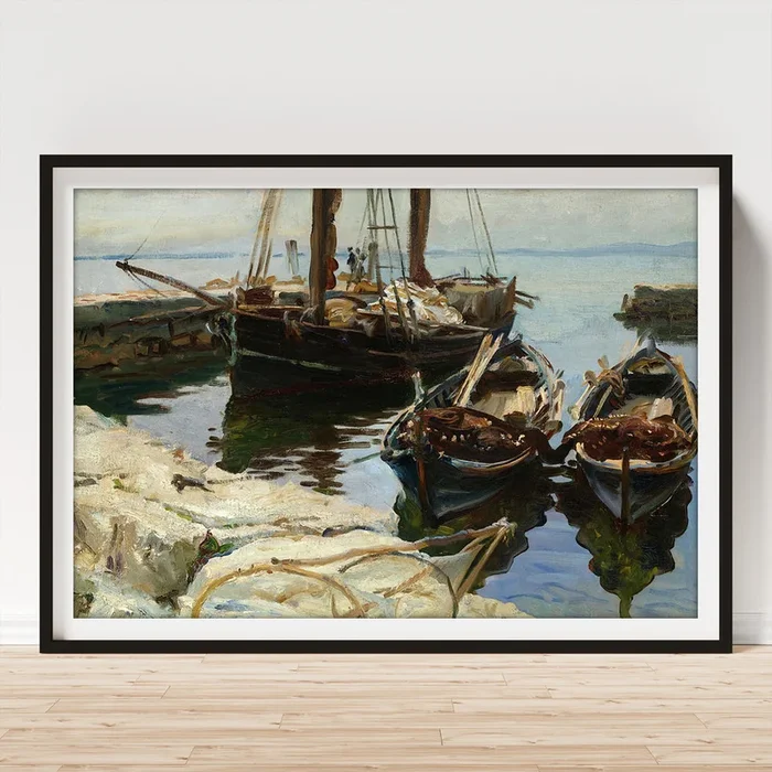 Three Boats in Harbor, San Vigilio Art Print