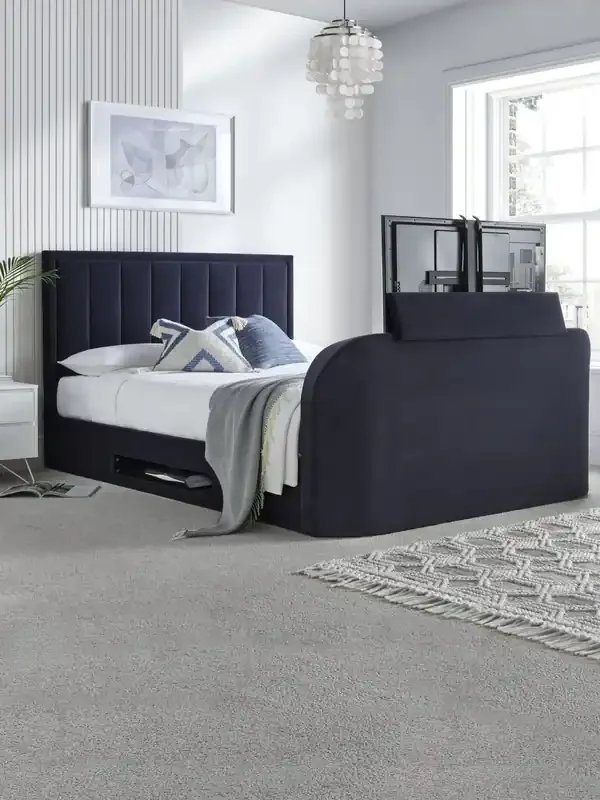 Time 4 Sleep Blue Santorini Velvet Side Lift Ottoman Storage TV Bed