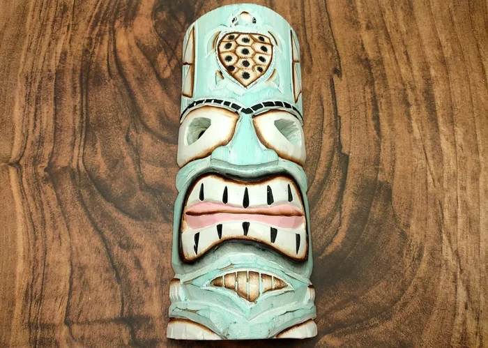 Tropical Turtle Tiki Mask Large Painted Aqua (1 mask approx. 12 inch tall) Painted Wood Turtle Tiki Mask hanging surfside home decoration!