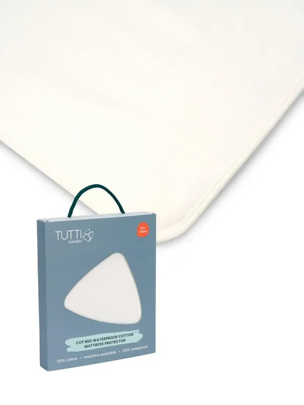 Tutti Bambini White Cot Bed Waterproof Cotton Mattress Protector