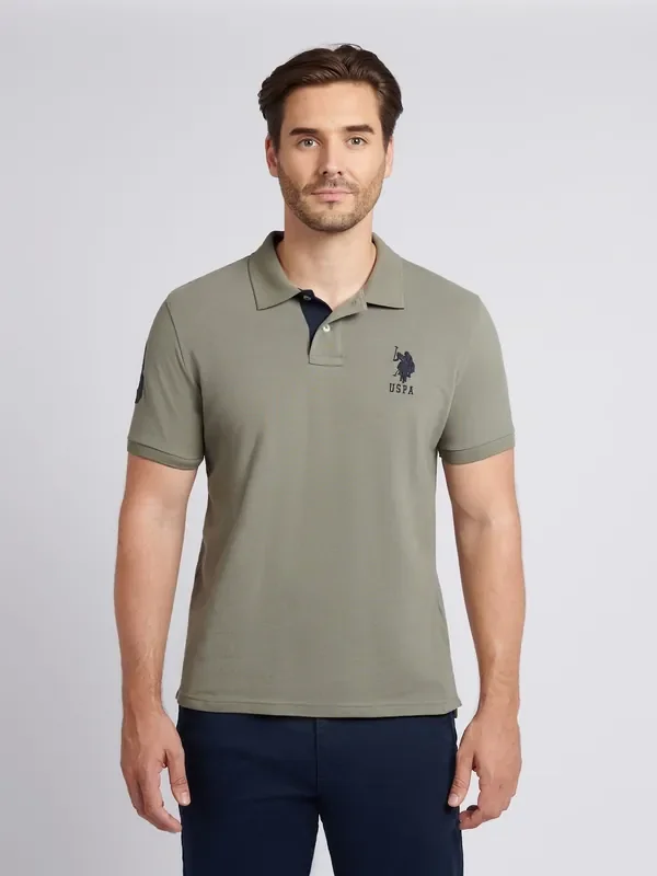 U.S. Polo Assn. Green Regular Fit Mens Player 3 Pique 100% Cotton Polo Shirt