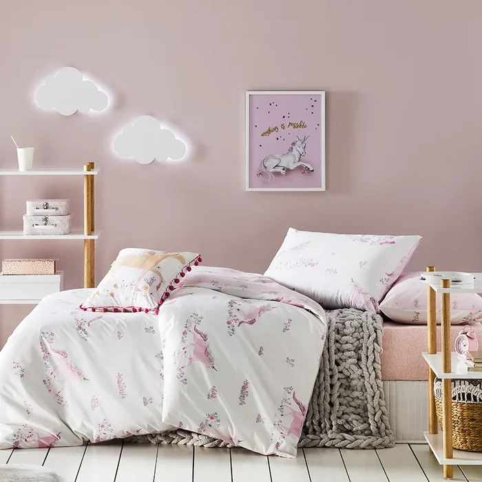 Unicorn Fields White Quilt Cover Set