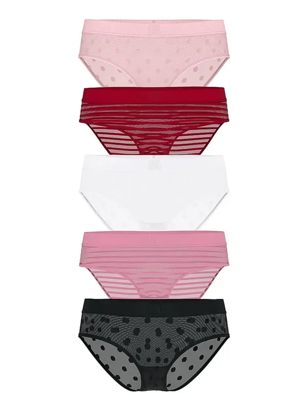Victoria‘s Secret Pink/Red/Black/White Hipster 5 Pack Sheer Logo Knickers