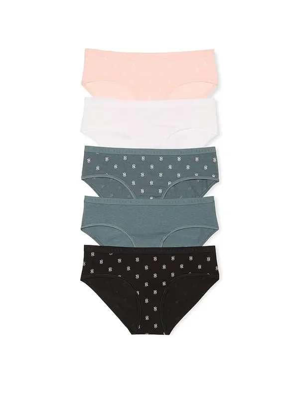 Victoria‘s Secret Pink/White/Green/Black Hipster Logo 5 Pack Knickers