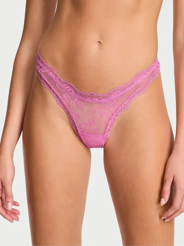 Victoria‘s Secret Playful Rose Pink Thong Rose Lace Knickers