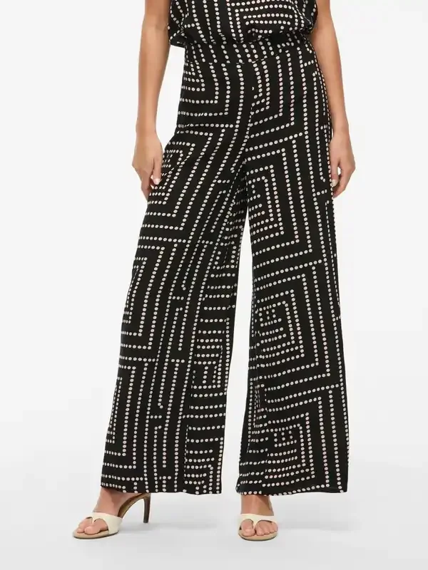 VILA Black Geometric Wide Leg Trousers