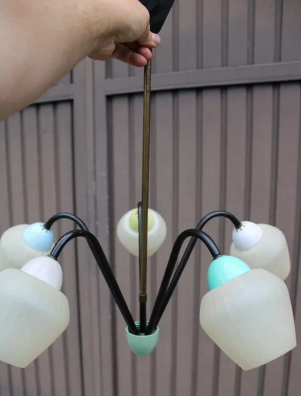 Vintage 1970 Retro stilnovo design multi colour chandelier lamp